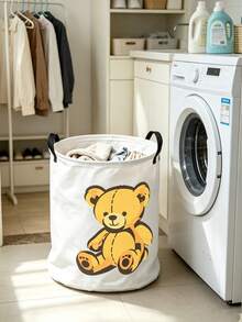 Cute Pig & Bear Print Fabric Storage Bin With Dual Black Handles, Large Capacity Foldable Design, Durable Wear-Resistant Fabric Material, Easy To Store And Organize, Suitable For Dirty Clothes, Dolls, Miscellaneous Items And Home Sundries, Ideal For Bedroom, Dormitory, Rental Home, Suitable For Homeowners And Students, Simple And Adorable Appearance, Aesthetic Placement, Convenient Access, Practical Home Storage Essential - Multicolor - View 3