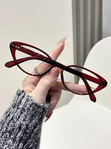 1 Pasang/ 2 Pasang Kacamata Wanita Motif Leopard Cat Eye Bingkai PC Warna Solid Bingkai Penuh Rivet Kustomisasi Fashion Flat Glasses - Clear - View 5