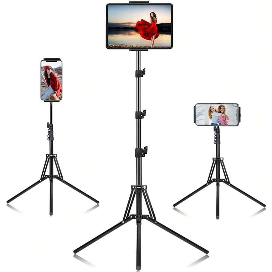 160cm Floor Standing Tripod Stand For Phone Tablet Pan Head 360 Rotating Foldable Aluminum Height Adjustable For Live Streaming Video Recording Vlogging - Black - View 1