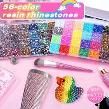 56 Colors Nail Art Rhinestones, 3mm Flat Back Glass Diamonds With - Multicolor - View 1