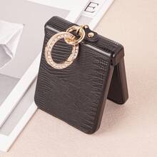 CHOKBODY Fashionable Luxurious Minimalist Lizard Pattern Faux Leather, With Hinge Protection, With Artificial Diamond Plated Ring Buckle Folding Phone Case, Compatible With Samsung Galaxy Z Flip 8, 7, 7FE, 6 Folding Phone Protective Cover - White - View 2