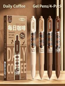 1/4pcs Daily Coffee DIY Beaded Clickable Neutral Ink Pens, Quick-Dry Black Ink Ballpoint Pens, Soft Grip Ergonomic Highly Attractive Student Writing Stationery, Learning Supplies, Back To School Gift For Friends - Coffee Beans - View 1