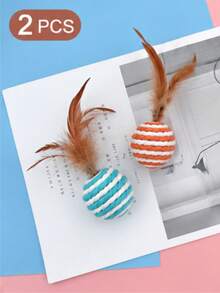 4pcs Cat Toys, Random Color Ball Design, Cat Teaser Stick, Suitable For Cat Interaction - Multicolor - View 13