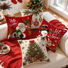 4pcs/1pc Vintage Christmas Decor Pattern Pillow Case Without Insert, Single-Sided Printed Pillow Case, Suitable For Living Room Bedroom Home Decor, All Season Pillow Case - Multicolor - View 6