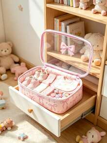 Pink Bow Print Clear Window Storage Pouch, Zipper Portable Nursery Organizer Bag, Waterproof Lightweight Case For Baby Garments & Small Supplies - Multicolor - View 7