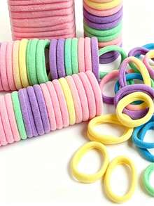 100pcs/50pcsMulticolor Soft Nylon Hair Ties, Elastic Ponytail Hair Bands For Little Girls Kids Daily Hair Accessories - Multicolor - View 2