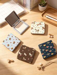 1PC Ins Animal Series Portable Vanity Mirror, Foldable Lightweight Ultra-Thin Convenient Hand Mirror, Durable PU Leather, Suitable For Multiple Scenarios And All People, Foldable Small Square Mirror, Portable Pocket Mirror, Cartoon Bow, Star, Pony, Cherry, Bear Pattern Design, Exquisite Delicate Structure, Reliable And Drop-Resistant, Easy To Carry, Handheld Makeup Mirror, 180° Flip Cover, Multi-Functional - Multicolor - View 1