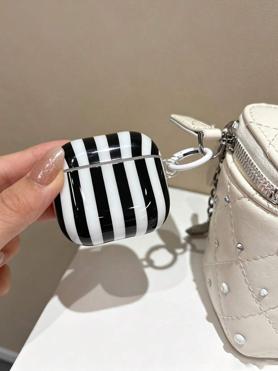 Black And White Striped Elements Fashionable Matte Vertical Striped 2-In-1 Headphone Case Compatible With AirPods Pro3 Wireless Bluetooth Earphone Case AirPods2/3/4/Pro/Pro2 Protective Cover,Kawaii - Black and White Stripes - View 1