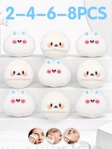 White Velvet Makeup Powder Puff, Round & Rabbit Shaped Mixed Set, Reusable Soft Cosmetic Tool For Setting Powder, Blending & Buffing, Skin‑Friendly, Multi‑Size 2/4/6/8 PCS Professional Makeup Accessory - Multicolor - View 1