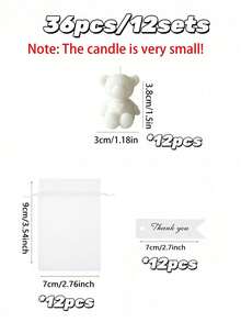 12/6/1 Set - Bear Wearing Heart Sweater Themed Aromatherapy Candle Baby Shower Party Favor Set, Animal Candles (Includes Organza Bag & Thank You Tag), Handmade Mini Cute Bear, Suitable For Baby Shower Gifts, Gender Reveal Party, Baby Shower Party Favors (White) - Multicolor - View 12