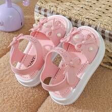 Lugualt Girls' Fashion Beaded Bow Decor Thick Sole Sandals - Pink - View 7