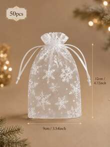 100pcs Christmas Snowflake Organza Bags, Transparent Drawstring Gift Bags, Suitable For Candy, Snacks, Jewelry, Small Gifts, Christmas Party Favors Packaging - Christmas Gift Bag - View 10