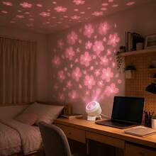 Cherry Blossom Projection Lamp 3 Pieces Set (Projection Lamp + Base + USB Cable), 360° Adjustable, Projects Dynamic Spring Cherry Blossoms, Suitable For Bedroom, Party, Christmas, Halloween, Birthday Gift - White - View 3