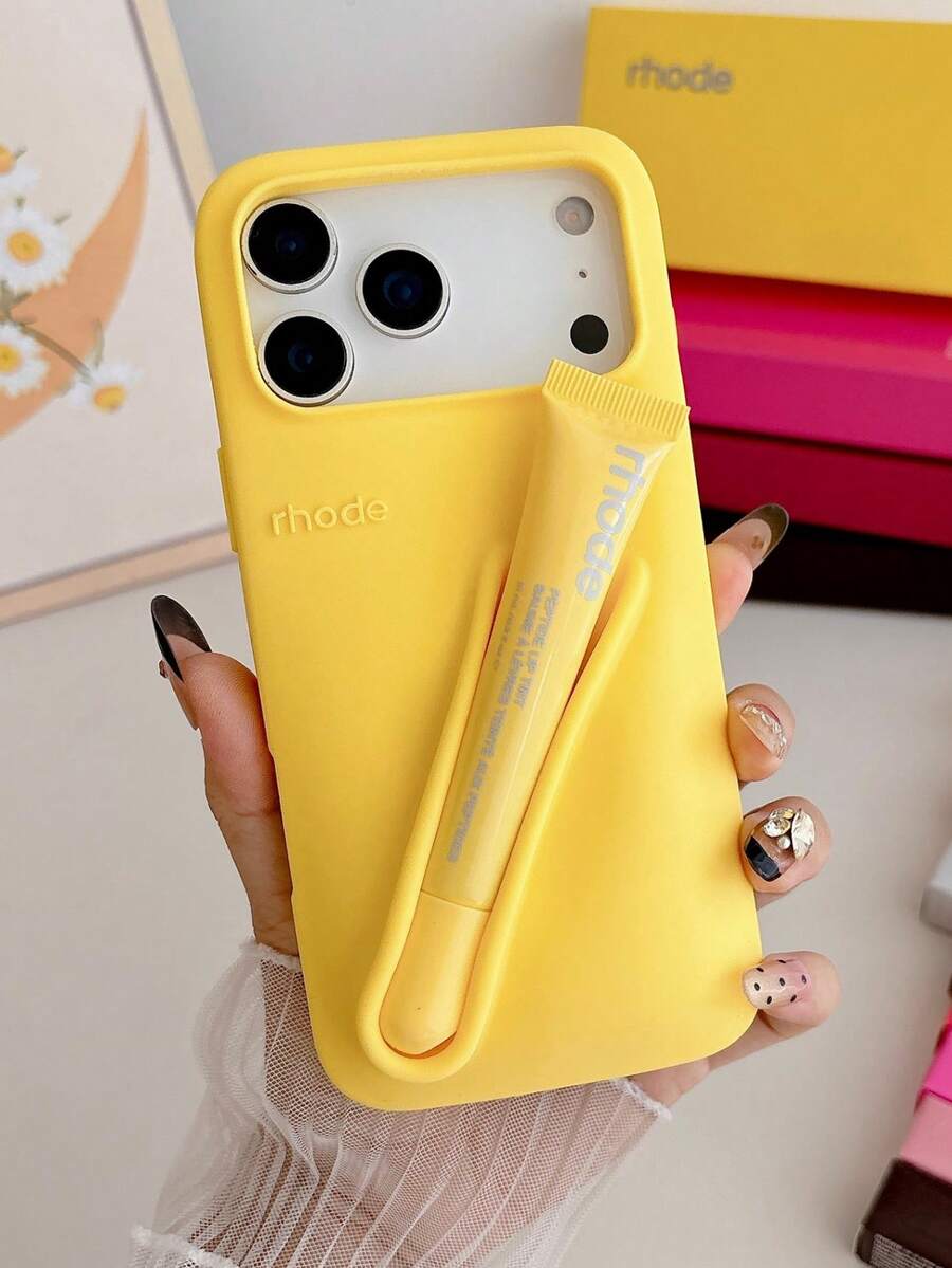 1PC Minimalist Silicone Creative Phone Case With Lipstick Holder Compatible With Apple 16/15/14/13 Pro Max/12 Solid Color Full Coverage Anti-Drop Soft Shell 17/17 Air/17 Pro/17 Pro Max, Compatible With Iphone 18 Pro Max 18 Pro Smartphone Protective Case (Lipstick Not Included)