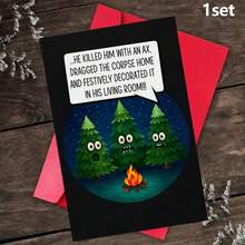 1/3sets Funny Dark‑Humor Christmas Greeting Card With Envelope, Spooky Talking Christmas Trees Around Campfire Design,Novelty Humorous Xmas Card For Friends Family Holiday Season Greeting Present,Winter Festive Funny Style - A - View 12