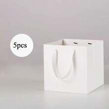 5pcs/10pcs Kraft Paper Gift Bags With Floral Design And Ribbon Handles, Bulk Pack, Brown Kraft Paper Shopping Bags, Wedding Birthday Party Favor Bags, Square Brown - Square Gift Bag (without Windows) - View 15