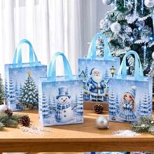 66/54pcs Reusable Non-Woven Fabric Tote Bags Christmas Theme - Snowman, Snow Lady & Christmas Tree Patterns With Sturdy Paperless Handles, Suitable For Christmas Party Decoration, Travel, Storage Gift Packaging (Blue) - View 9