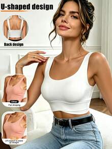 Tight Sportswear Crop Cami Top Casual Minimalist Solid Color Fitted Cropped Tank Top - White - View 2