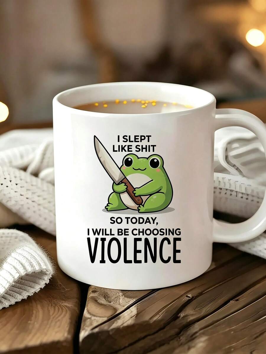 11oz White Ceramic Coffee Mug, Frog Print Water Cup, Reusable, Also ...
