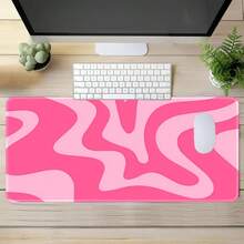 Pink Swirl Abstract Aesthetic Large Desk Mouse Pad, Retro Wave Pattern Extended Keyboard Mat, Non-Slip Rubber Base Stitched Edge Soft Fabric Desk Pad, Office Gaming Home Decor Gift - View 5