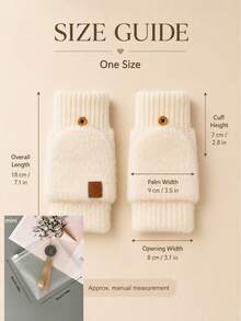 Autumn/Winter Half-Finger Half-Palm Flip-Cover Warm Windproof Gloves, Solid Color Fleece Lining Thickened Knitted Gloves, Outdoor Cold Protection, Office Use, Touchscreen Fingerless Design - Multicolor - View 10