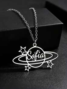 Customized Name Necklace, Personalized Planet Constellation Nameplate Necklace, Stainless Steel Name Necklace, Suitable As Birthday, Thanksgiving, Christmas Gift For Son, Daughter - Multicolor - View 5