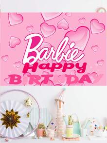 MASSDI Backdrop, Personalized Polyester Birthday Backdrop, Pink Heart Cartoon Silhouette Character Print, Wrinkle Resistant Fabric, Easy Hanging, Photo Booth Background, Celebration Decor, Party Ornament, Party Favor, Holiday Gift Accessory - Multiple Styles - View 3