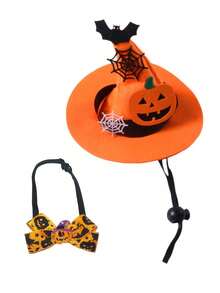 Halloween Pet Wizard Hat Set, Adjustable, Cat Costume Hat, Dog Headwear, Halloween Festival Headgear, Pumpkin Witch Hat And Halloween Bow Bat Spider Web Decorative Accessories, Halloween Costume, Suitable For Kittens, Puppies And Other Pets, Halloween Party, Home Daily Wear, Holiday Photo Shoot, Pet Store Visit, Window Display, Pet Gathering, Perfect Holiday Gift, Birthday Gift For Kittens And Puppies - Multicolor - View 12