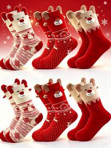 1 Pasang Stoking Merah Motif Santa, Manusia Salju, dan Rusa Kutub untuk Wanita, Cocok Dipadukan dengan Berbagai Warna Pakaian Natal - MultiWarna - View 1