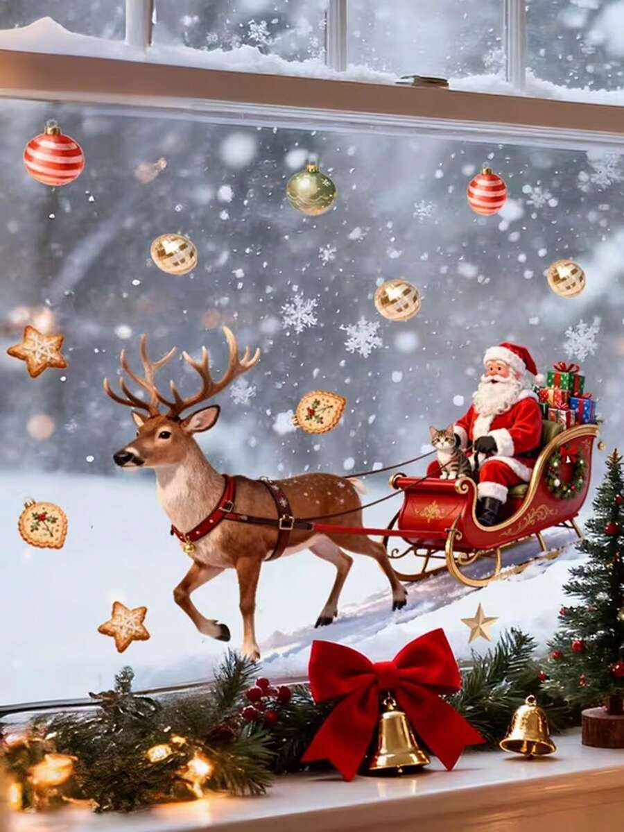 1pc 30x60cm Christmas Theme Static Cling Glass Sticker (Includes Santa ...