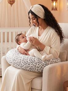 Leopard Print U-Shaped Nursing Pillow Soft Support Breastfeeding Pillow Multifunctional Pregnancy Belly Support Backrest Pillow Baby Nursing Feeding Waist Support Cushion - Grey Leopard Print - View 5