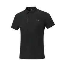 LI‑NING Men Fitness Polo Shirt Ice‑Feel Moisture‑Wicking Short Sleeve APLW315 - Black - View 2