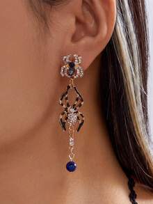 Halloween Diamond-Studded Exaggerated Spider-Web Pendant Earrings - Unique And Quirky Earrings - Multicolor - View 2