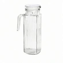 1L Glass Pitcher With White Lid And Side Handle, Transparent Ribbed Glass Carafe For Water And Juice, 8.00 X 12.00 X 23.50 Cm - Clear - View 8