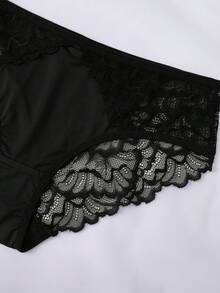 Lace Full Coverage Side Support Bra Set, Adjustable Thin Strap Bra, Matching Underwear Set - Black - View 6