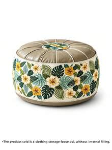 1pc Vintage Floral Storage Ottoman Footstool, Round Leather Decorative Footstool, Soft Padded Top, Decorative Extra Seating For Living Room, Bedroom, Dressing Room, Entryway And Small Spaces - View 11