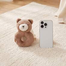 1pc Rabbit/Bear Plush Ring Rattle, Soft Cotton Handheld Rattle Toy With Satin Ruffle Edge And Ribbon Tag, Baby Tactile Sensory Toy, Portable Newborn Crib/Stroller Toy, 0-12 Months, Baby Shower Gift - Camel - View 11
