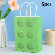 Durable Paper Building Block Gift Bags, Cute Block‑Embossed Pattern Red Blue Green Yellow Rectangular Handle Treat Bags For Kids Building‑Brick Themed Birthday Party Candy Favor Supplies - View 11