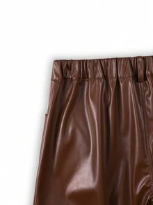 Spring Autumn Men's Workwear Leather Pants, Casual Wide Leg Streetwear Trousers For Daily Outings And Commuting - Brown - View 4