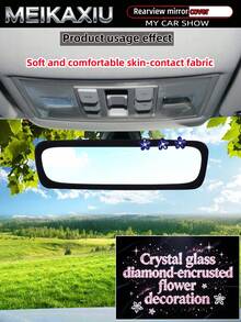 MEIKAXIU Sparkling Skin-Friendly Soft Fabric Artificial Crystal & Rhinestone Flower Bling Bling Elastic Car Rearview Mirror Cover, Car Interior Mirror Sleeve Decorative Accessory For Women - Rhinestone Crystal Flower Rearview Mirror Cover - View 13