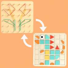 1 Set Wooden Double-Sided Mosaic Geometric Puzzle, Rubber Band Pegboard 2-In-1 Toy, Children's Shape Matching Creative Puzzle Board, Early Education Educational Toy, Thinking Training - Multicolor - View 4