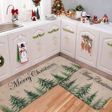 1/2/3pcs Christmas Theme Kitchen Rugs, Flannel Kitchen Rugs, Comfortable Soft Absorbent Non-Slip Machine Washable With Non-Slip Backing, Suitable For Doorway, Living Room, Patio, Bedroom, Kitchen, Dining Room, Laundry Room, Bathroom, Entryway, Multi-Functional Home Floor Mat, Holiday Christmas Decor - Multicolor - View 7
