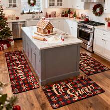 1/2/3pcs Christmas Theme Kitchen Rug, Flannel Kitchen Mat Red & Black Plaid Snowflake Pattern, Soft Comfortable Absorbent Non-Slip, Machine Washable With Non-Slip Backing, Suitable For Multiple Scenes: Doorway, Living Room, Bedroom, Kitchen, Dining Room, Bathroom, Laundry Room, Entryway, Christmas Holiday Home Decor Floor Mat - Multicolor - View 6