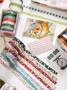 8 Rolls/Box Vintage Washi Tape, 0.7cm Wide DIY Handbook Tape, Suitable For Student Stationery, Diary And Album Decoration, A Gift For Friends - Multicolor - View 11