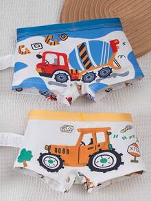 8pcs/Pack Young Boy Construction Vehicle Print Cartoon Underwear - Blue and White - View 4