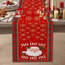 1pc Santa Claus Snowflake Plaid Print Table Runner, Suitable For Holidays, Parties, Dinners, Restaurant Table Decor, Home Autumn/Winter Christmas Decoration - Multicolor - View 10
