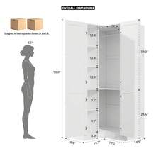 VOWNER 70.9" Tall Corner Armoire Wardrobe Closet, Modern Wardrobe With Hanging Rod & Crystal Handle, 5 Shelves & Cabinet, Smart Partition Storage Design, Large Storage Wardrobe For Bedroom, White - White - View 4