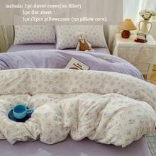 3/4pcs Light Purple Small Ditsy Floral Duvet Cover, Fresh Cream Style Lavender Pattern Bedding Set, Comfortable And Cozy Bedroom Bedding, Sweet Country Style With Colorful Floral Pattern, Suitable For All Seasons (1*Duvet Cover, 1*Bed Sheet, 1/2*Pillowcase, Filling Not Included) - Purple - View 4