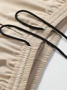 American Street Style Star Embroidery Men's 2 In 1 Drawstring Cargo Wide Leg Casual Pants - Apricot - View 3