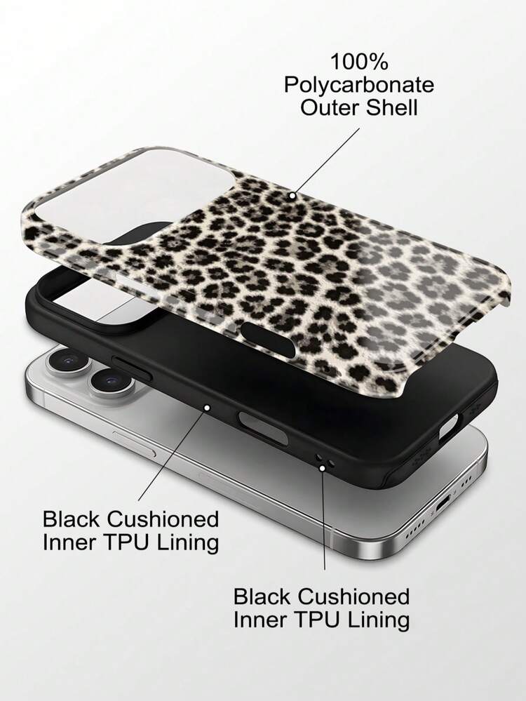 1pc Glossy Black, Grey & Cream Leopard Print 2-In-1 Full Coverage Shockproof Phone Case, Compatible With IPhone 18 Pro Max, 17 Pro, 16e, 16, 15, 14, 13, 12, 11, XR, XS Max, 7 & 8. A High-End Fashionable Phone Case Suitable For Men & Women, Perfect Choice For Halloween, Christmas, Valentine's Day, Easter & Birthday - Multicolor - View 2